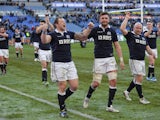 Scotland's players celebrate after winning the Six Nations International rugby union match between Italy and Scotland on February 22, 2014