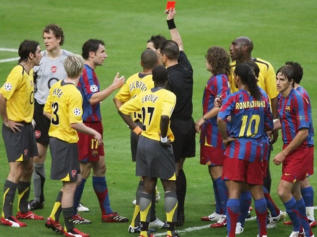 Jens Lehmann is red carded during the Champions League final on May 17, 2006.