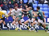 Niki Goneva of Leicester breaks away to score a try during the Aviva Premiership match between London Irish and Leicester Tigers at Madejski Stadium on February 23, 2014