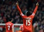 Liverpool's English striker Daniel Sturridge celebrates scoring the opening goal during the English Premier League football match between Liverpool and Swansea City at Anfield in Liverpool, northwest England on February 23, 2014