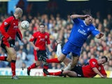 Lucas Neill, then of Blackburn Rovers, slides in to win the ball against Chelsea on February 22, 2003.