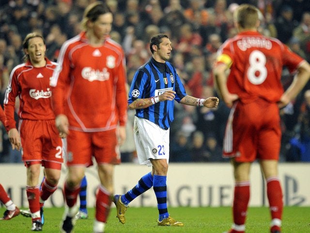 Inter Milan defender Marco Materazzi is sent off for a foul on Liverpool's Fernando Torres on February 19, 2008.