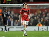 Manchester United defender Rafael da Silva leaves the pitch after being sent off against Bayern Munich on April 07, 2010.