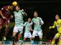 Troy Deeney of Watford has his header blocked by Shane Duffy of Yeovil Town during the Sky Bet Championship match on February 18, 2014