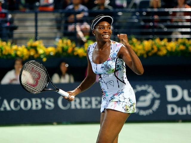 US tennis player Venus Williams celebrates after winning the Dubai Duty Free Tennis Championships on February 22, 2014