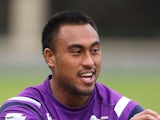 Atelea Vea of the Storm passes the ball during a Melbourne Storm NRL training session at Gosch's Paddock on August 26, 2010