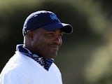 Former West Indian international cricketer Brian Lara looks on after taking a shot during day two of the Alfred Dunhill Links Championship at Kings Barns, Scotland, on October 5, 2012