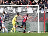 Matias Vecino of Cagliari scores a goal 2-0 during the Serie A match between Cagliari Calcio and Udinese Calcio at Stadio Sant'Elia on March 2, 2014