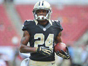 Corey White #24 of the New Orleans Saints warms up for play against Tampa Bay Buccaneers on September 15, 2013