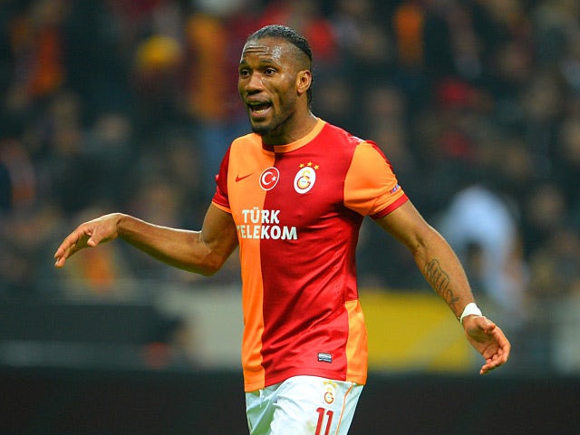 Galatasaray's Didier Drogba in action against Chelsea during the Champions League match on February 26, 2014