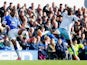 Sylvain Distin of Everton is challenged by Carlton Cole of West Ham United during the Barclays Premier League match between Everton and West Ham United at Goodison Park on March 1, 2014