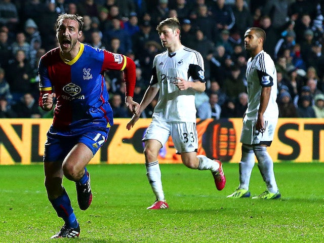 Glenn Murray of Crystal Palace celebrates scoring the equalising goal from the penalty spot during the Barclays Premier League match against Swansea City on March 2, 2014