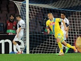 Napoli's Gokhan Inler celebrates after scoring his team's third goal against Swansea during their Europa League match on February 27, 2014