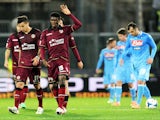 Ibrahima Mbaye of Livorno celebrates after scoring the goal 1-1 during the Serie A match between AS Livorno Calcio and SSC Napoli at Stadio Armando Picchi on March 2, 2014