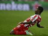 Olympiakos' Joel Campbell celebrates after scoring his team's second goal against Manchester United during their Champions League match on February 25, 2014
