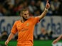 Real's Karim Benzema celebrates after scoring the opening goal against Schalke during their Champions League match on February 26, 2014