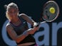 Klara Zakopalova of the Czech Republic returns the ball to Kurumi Nara of Japan during the 2014 Rio Open women's singles final tennis match in Rio de Janeiro, Brazil, on February 23, 2014