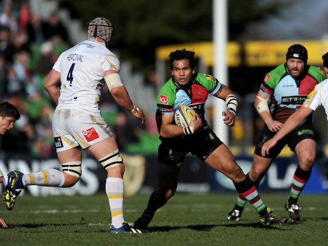 Maurie Fa'asavalu of Harlequins takes on the Worcester Warriors defence during the Aviva Premiership match on March 1, 2014