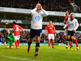 Roberto Soldado of Tottenham Hotspur celebrates scoring the opening goal during the Barclays Premier League match between Tottenham Hotspur and Cardiff City at White Hart Lane on March 2, 2014