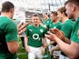 Ireland's Brian O'Driscoll is applauded by teammates as he leaves the field after his last home appearance against Italy in the Six Nations match on March 8, 2014