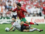 Deco takes the ball away from Steven Gerrard during Portugal vs. England on June 24, 2004.