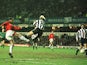 Eric Cantona scores the only goal of the game as Manchester United beat Newcastle United on March 04, 1996.