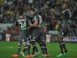 Ajaccio's Mehdi Mostefa is congratulated by teammates after scoring the opening goal against Nantes during their Ligue 1 match on March 8, 2014