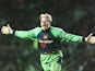 Peter Schmeichel celebrates Eric Cantona's goal for Manchester United against Newcastle United on March 04, 1996.