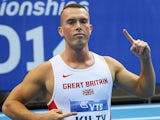 Great Britain's Richard Kilty celebrates winning the gold medal in the Men's 60m Final of the IAAF World Indoor Championships on March 8, 2014