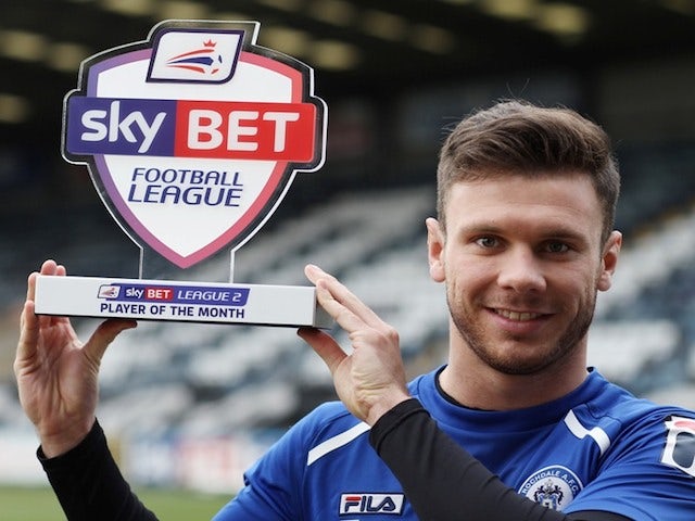 Rochdale striker Scott Hogan with his February Player of the Month award on March 6, 2014