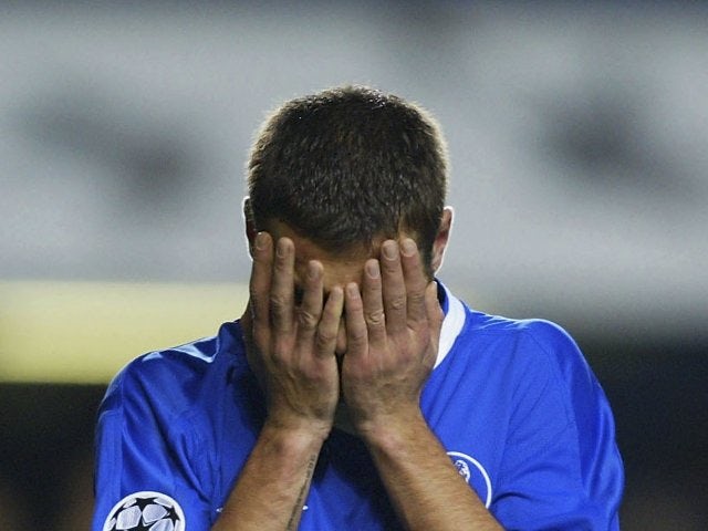 Adrian Mutu, then of Chelsea, reacts to missing a chance on November 26, 2003.