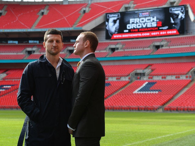 Carl Froch and George Groves go head to head after a press conference at Wembley Stadium on March 10, 2014 