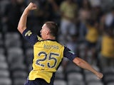 Central Coast's Eddy Bosnar celebrates after scoring the opening goal against Newcastle Jets during their A-League match on March 15, 2014