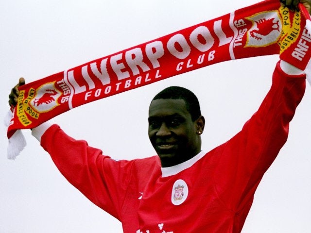 Liverpool unveil Emile Heskey as their club-record signing on March 10, 2000.