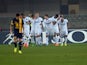 Rodrigo Palacio of Internazionale Milano is mobbed by team mates after scoring his team's opening goal of the game during the Serie A match between Hellas Verona FC and FC Internazionale Milano at Stadio Marc'Antonio Bentegodi on March 15, 2014