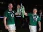 Captain, Paul O'Connell of Ireland and Brian O'Driscoll celebrate with the Six Nations Championship during the RBS Six Nations match between France and Ireland at Stade de France on March 15, 2014