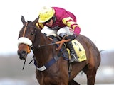 Jason Maguire riding Harry Topper clears the last fence and goes on to win the Betfair Denman Chase at Newbury Racecourse on February 8, 2014