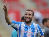 Huddersfield's Martin Paterson celebrates after scoring against Rotherham during a friendly match on July 20, 2013