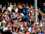 Luuk de Jong of Newcastle swings at and misses the ball during the Barclays Premier league match between Fulham and Newcastle United at Craven Cottage on March 15, 2014