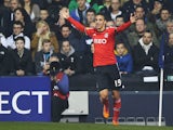 Benfica's Rodrigo Moreno celebrate after scoring the opening goal against Tottenham during their Europa League match on March 13, 2014