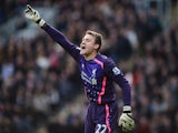 Goalkeeper Simon Mignolet of Liverpool gives instructions during the Barclays Premier League match between Hull City and Liverpool at KC Stadium on December 1, 2013