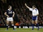 Referee Jerome Garces shows a yellow card to Scotland's Stuart Hogg after a late tackle on Wales' Dan Biggar, the yellow card was soon after changed to a red card during the Six Nations international rugby union match between Wales and Scotland at the Mil