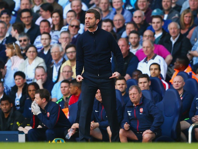 Tim Sherwood manager of Tottenham Hotspur vents his frustrations on the touchline during the Barclays Premier League match between Tottenham Hotspur and Arsenal at White Hart Lane on March 16, 2014