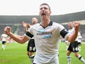 Derby's Craig Bryson celebrates after scoring his third goal against Nottingham Forest during the Championship match on March 22, 2014