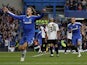 Chelsea's Brazilian player David Luiz (L) celebrates scoring his goal against Manchester City during a Premier League football match at Stamford Bridge in London, England on March 20, 2011