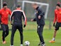 David Moyes trains with his Manchester United team on March 18, 2014.