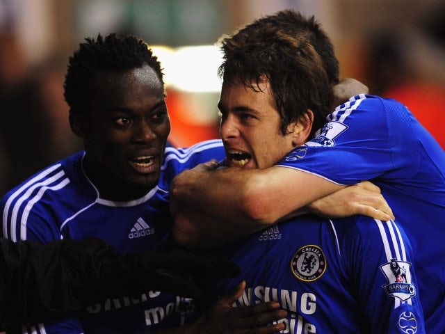 Joe Cole celebrates scoring for Chelsea against Tottenham Hotspur on March 19, 2008.