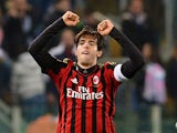 Milan's Kaka celebrates after scoring the opening goal against Lazio in the Serie A march on March 23, 2014