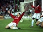Ole Gunnar Solskjaer celebrates scoring the winning goal in the Champions League final for Manchester United on May 26, 1999.