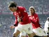 Ruud van Nistelrooy, then of Manchester United, celebrates scoring against Fulham on March 22, 2003.